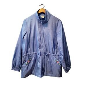 Vintage Periwinkle Blue Purple Embroidered Floral Windbreaker Jacket Size M